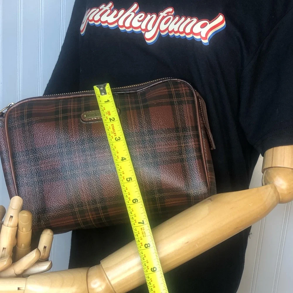 RALPH LAUREN Tartan Plaid Top Zipper Clutch Makeup Toiletry Bag Vintage